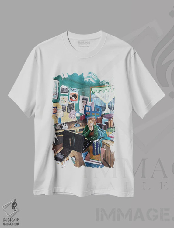 تیشرت سفید طرح دار کلبهٔ نویسنده، دکور معاصر اثر دبورا ایو آلاسترا | immage.ir