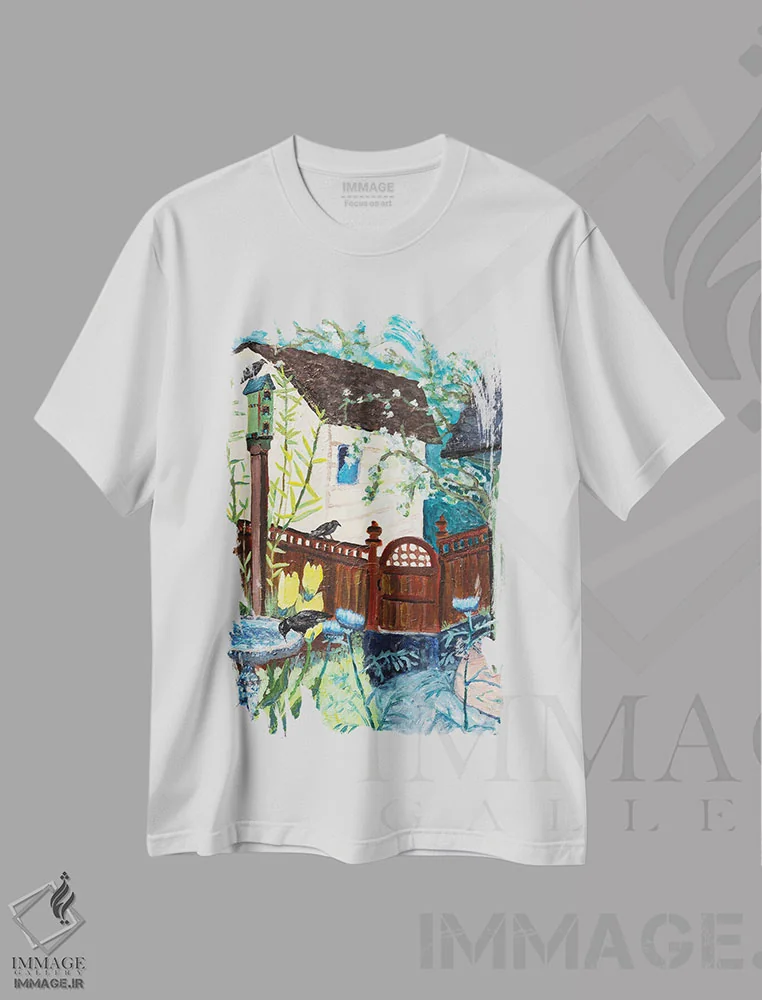 تیشرت سفید طرح دار لاله های حیاط پشتی، مدیوم اثر دبورا ایو آلاسترا | فروشگاه ایماژ