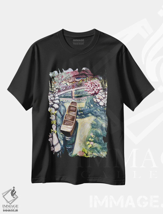 تیشرت مشکی طرح دار قایق لانسو، دکور آسیایی اثر دبورا ایو آلاسترا | فروشگاه ایماژ