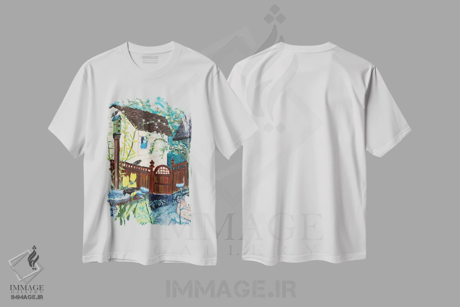 تیشرت سفید طرح دار لاله های حیاط پشتی، مدیوم اثر دبورا ایو آلاسترا | فروشگاه ایماژ