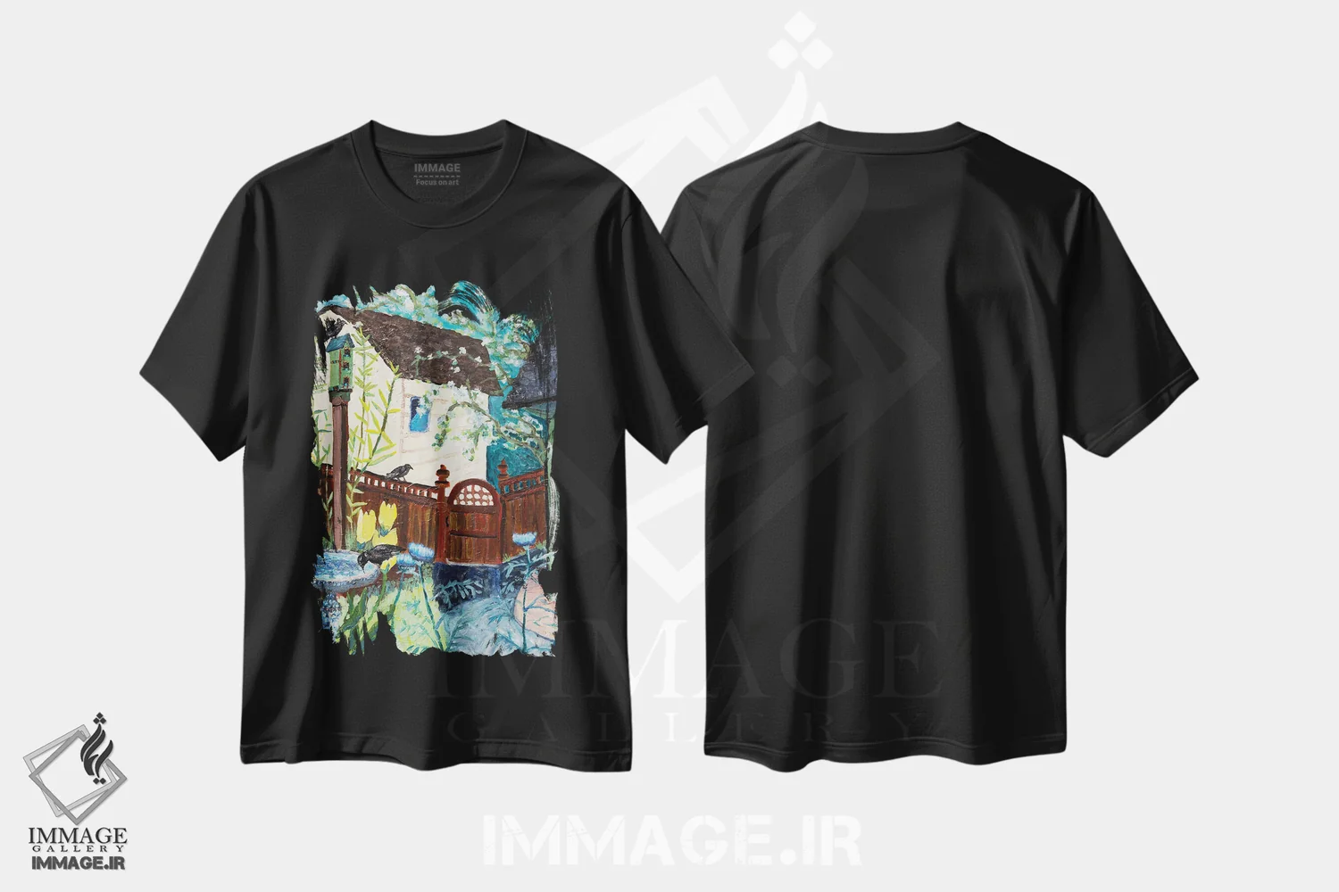 تیشرت مشکی طرح دار لاله های حیاط پشتی، مدیوم اثر دبورا ایو آلاسترا | immage.ir