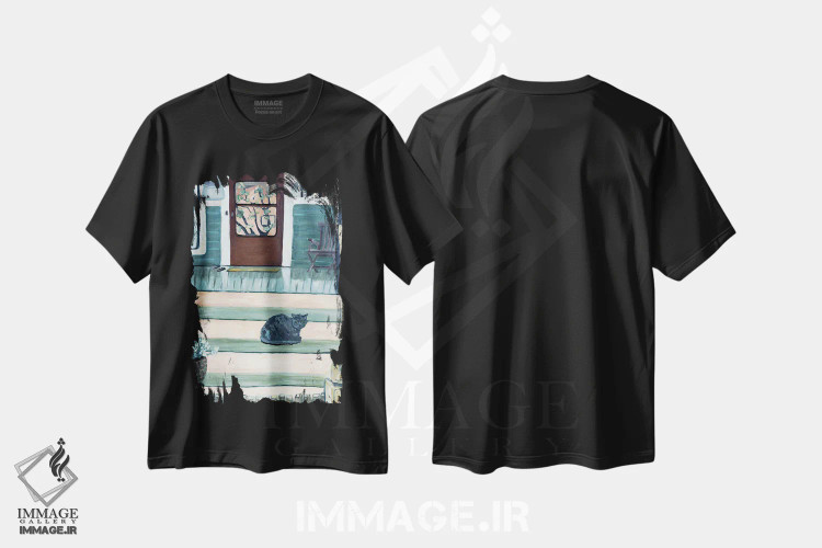 تیشرت مشکی طرح دار عصر روی ایوان، مدیوم اثر دبورا ایو آلاسترا | immage.ir