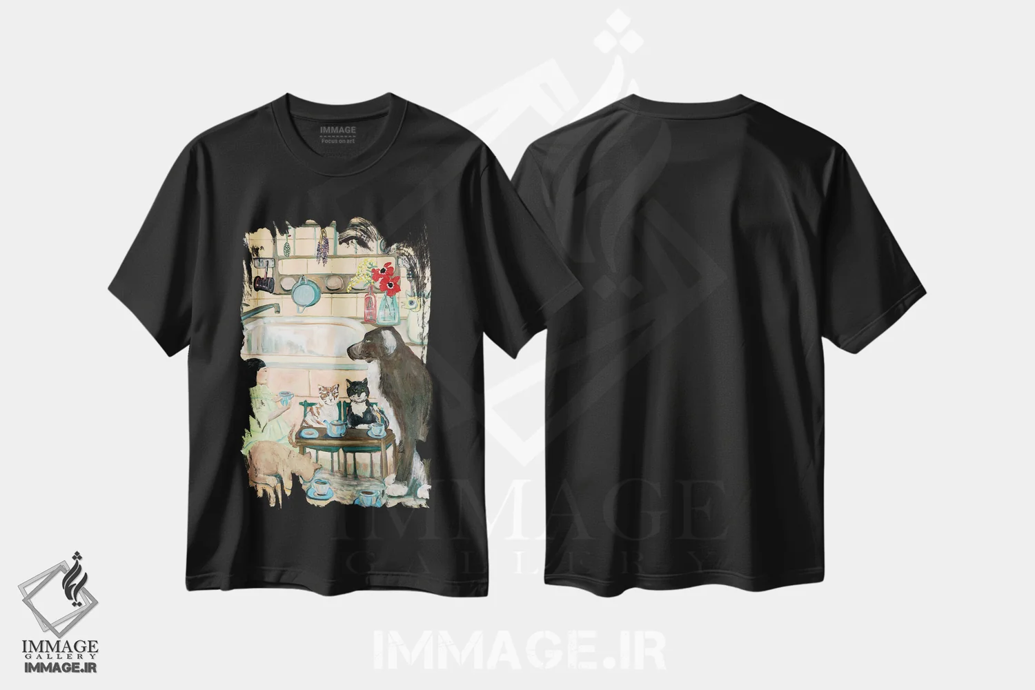 تیشرت مشکی طرح دار چای آنتیک جدید، تزئینی اثر دبورا ایو آلاسترا | فروشگاه ایماژ