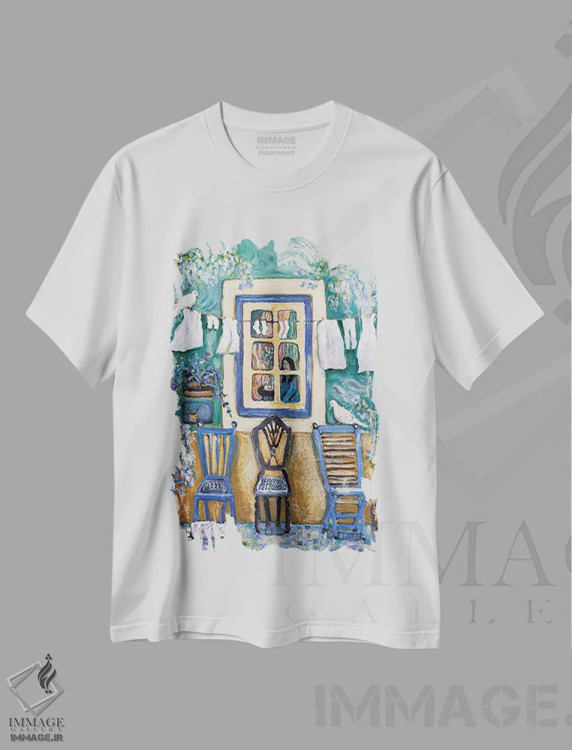 تیشرت سفید طرح دار پنجرهٔ قدیمی، مدیوم اثر دبورا ایو آلاسترا | فروشگاه ایماژ