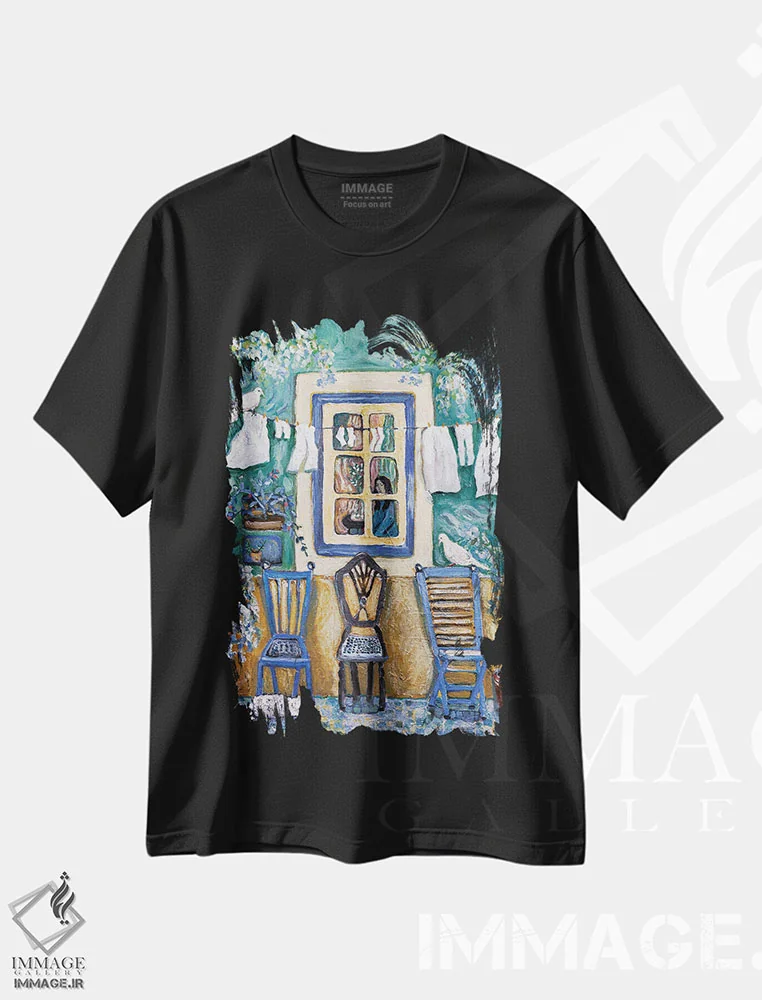 تیشرت مشکی طرح دار پنجرهٔ قدیمی، مدیوم اثر دبورا ایو آلاسترا | immage.ir