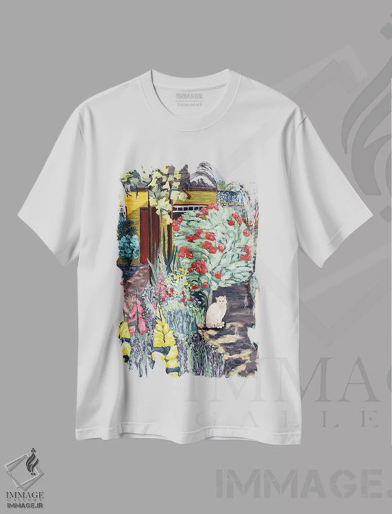 تیشرت سفید طرح دار باغ همسایه، هنر فاخر معاصر اثر دبورا ایو آلاسترا | immage.ir