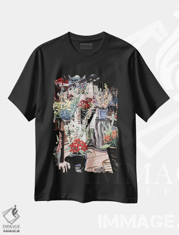 تیشرت مشکی طرح دار بانوی گل ها، هنر فاخر معاصر اثر دبورا ایو آلاسترا | immage.ir