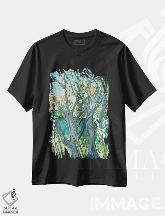 تیشرت مشکی طرح دار نمای بهاری، هنر فاخر معاصر اثر دبورا ایو آلاسترا | immage.ir