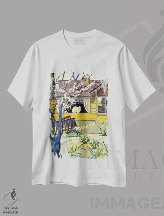 تیشرت سفید طرح دار خانهٔ زرد، هنر فاخر معاصر اثر دبورا ایو آلاسترا | immage.ir