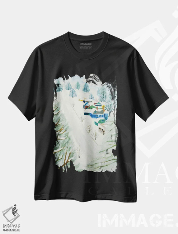 تیشرت مشکی طرح دار برف تِیبر، هنر فاخر معاصر اثر دبورا ایو آلاسترا | فروشگاه ایماژ