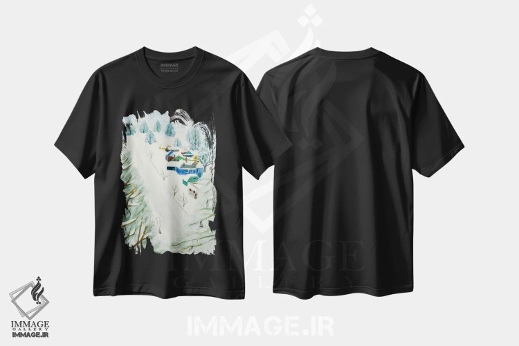 تیشرت مشکی طرح دار برف تِیبر، هنر فاخر معاصر اثر دبورا ایو آلاسترا | فروشگاه ایماژ