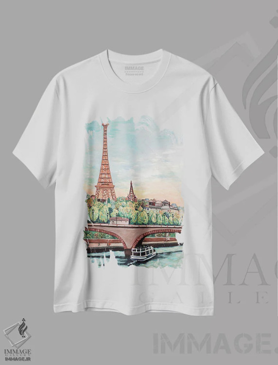 تیشرت سفید طرح دار نمای برج ایفل، هنر فاخر معاصر اثر دبورا ایو آلاسترا | immage.ir