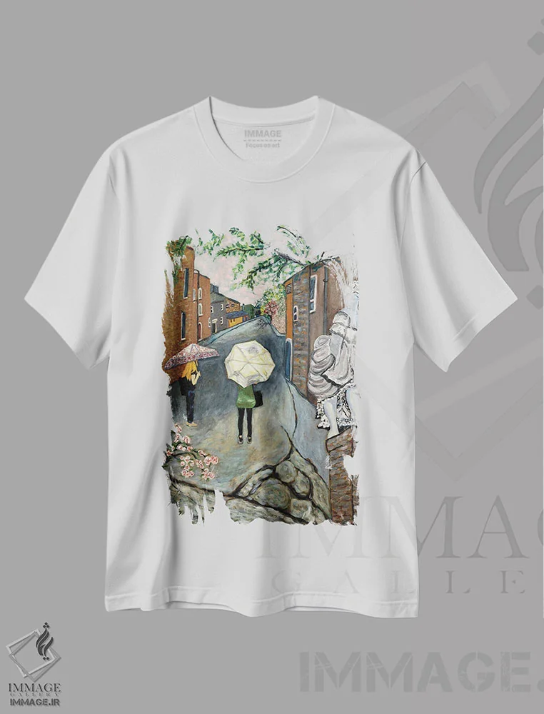 تیشرت سفید طرح دار نگاهگر، هنر فاخر معاصر اثر دبورا ایو آلاسترا | فروشگاه ایماژ