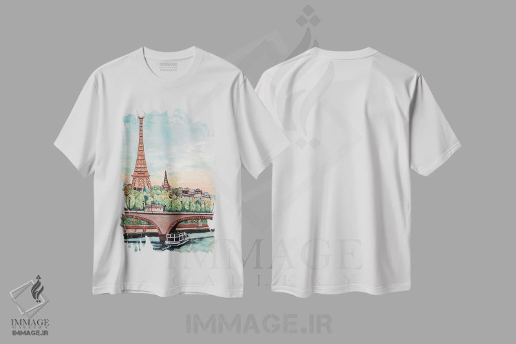 تیشرت سفید طرح دار نمای برج ایفل، هنر فاخر معاصر اثر دبورا ایو آلاسترا | immage.ir