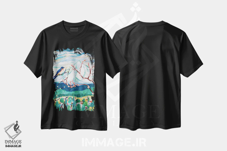 تیشرت مشکی طرح دار نشانه های بهار، هنر فاخر معاصر اثر دبورا ایو آلاسترا | immage.ir
