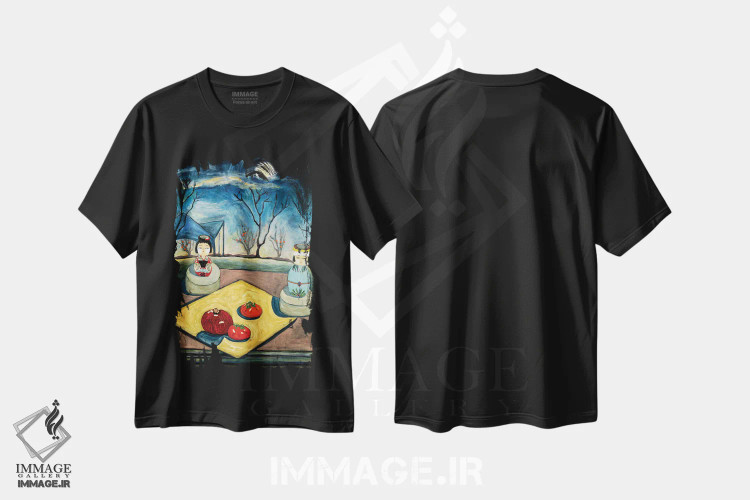 تیشرت مشکی طرح دار شب آرام، دکور آسیایی اثر دبورا ایو آلاسترا | فروشگاه ایماژ