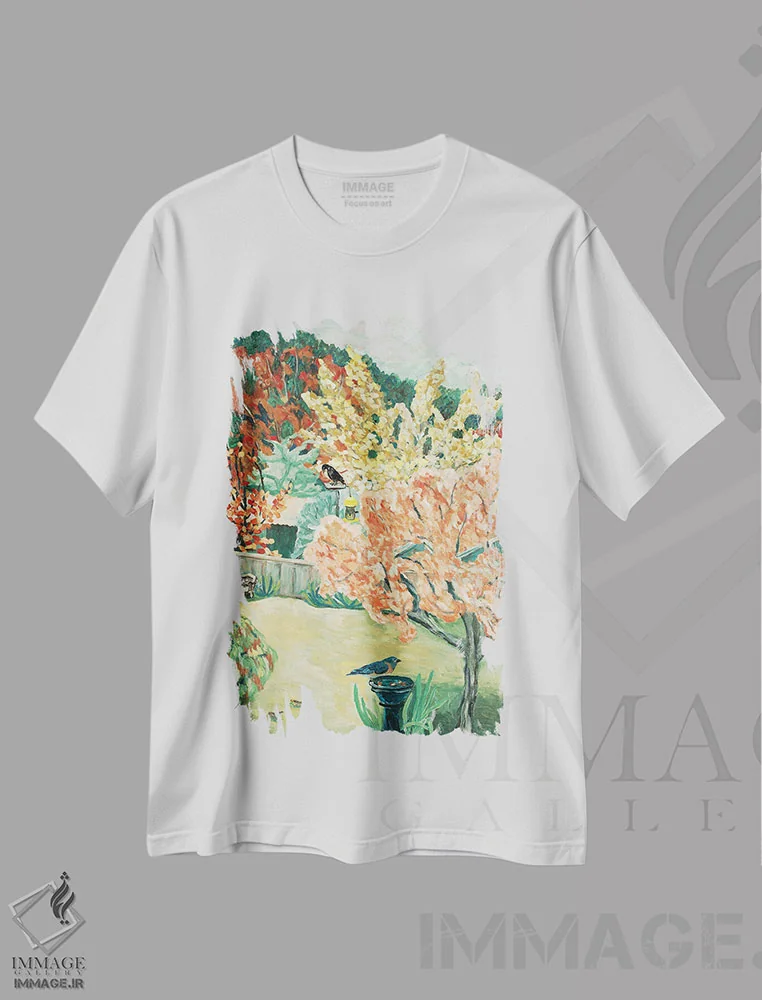 تیشرت سفید طرح دار پاییز حیاط پشتی، هنر فاخر معاصر اثر دبورا ایو آلاسترا | immage.ir