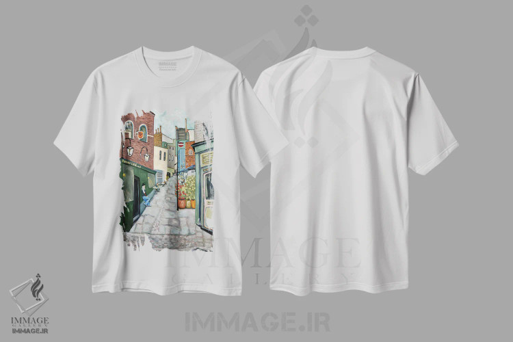 تیشرت سفید طرح دار روستای همپستد، هنر فاخر معاصر اثر دبورا ایو آلاسترا | فروشگاه ایماژ