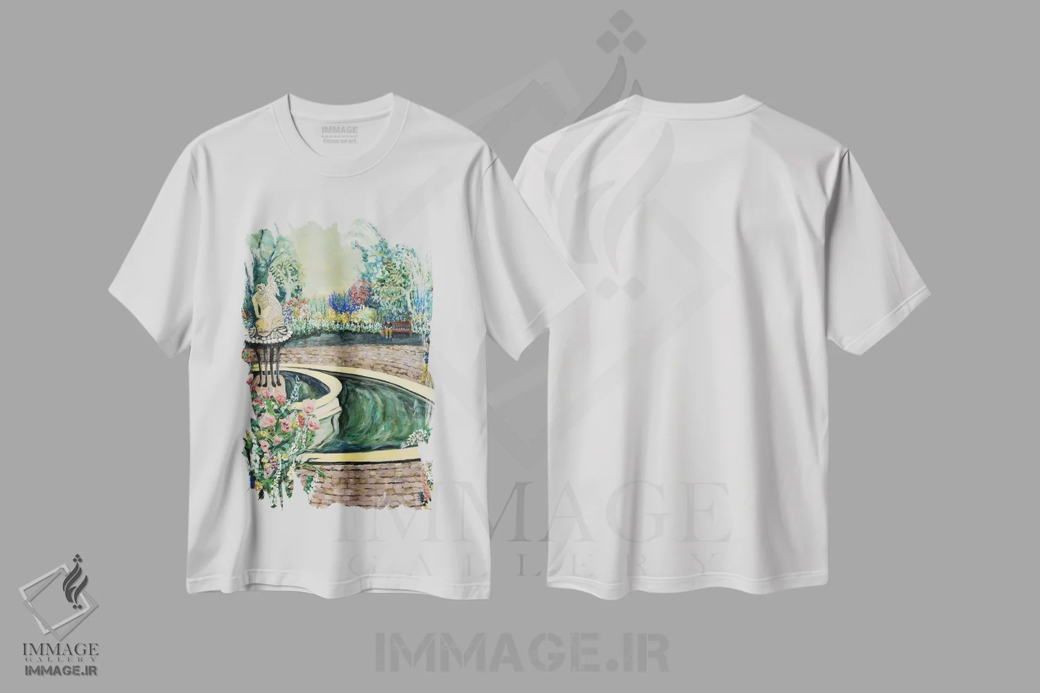 تیشرت سفید طرح دار باغ ملکه، هنر فاخر معاصر اثر دبورا ایو آلاسترا | immage.ir