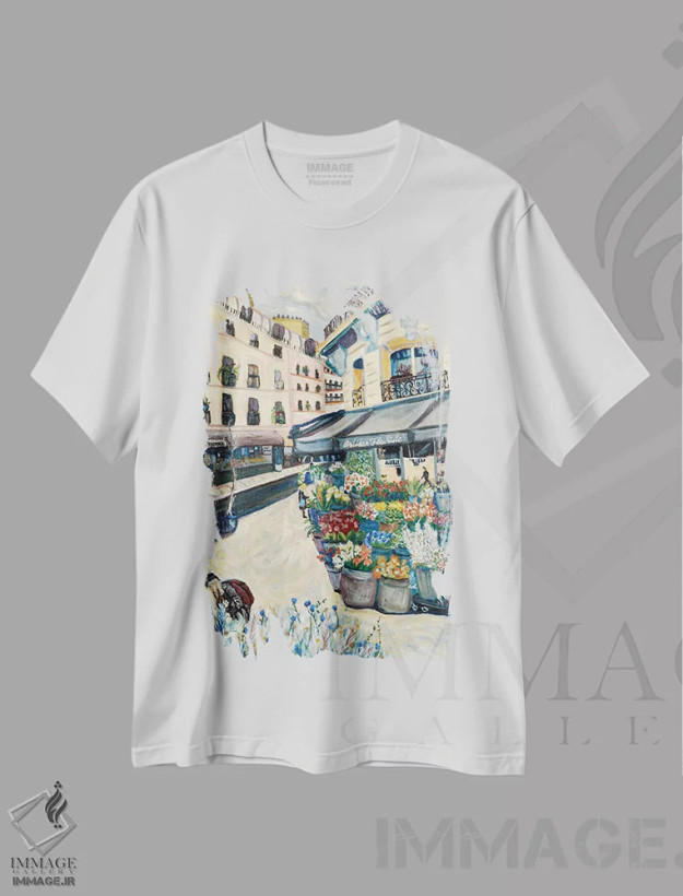 تیشرت سفید طرح دار گل های وحشی، هنر فاخر معاصر اثر دبورا ایو آلاسترا | فروشگاه ایماژ
