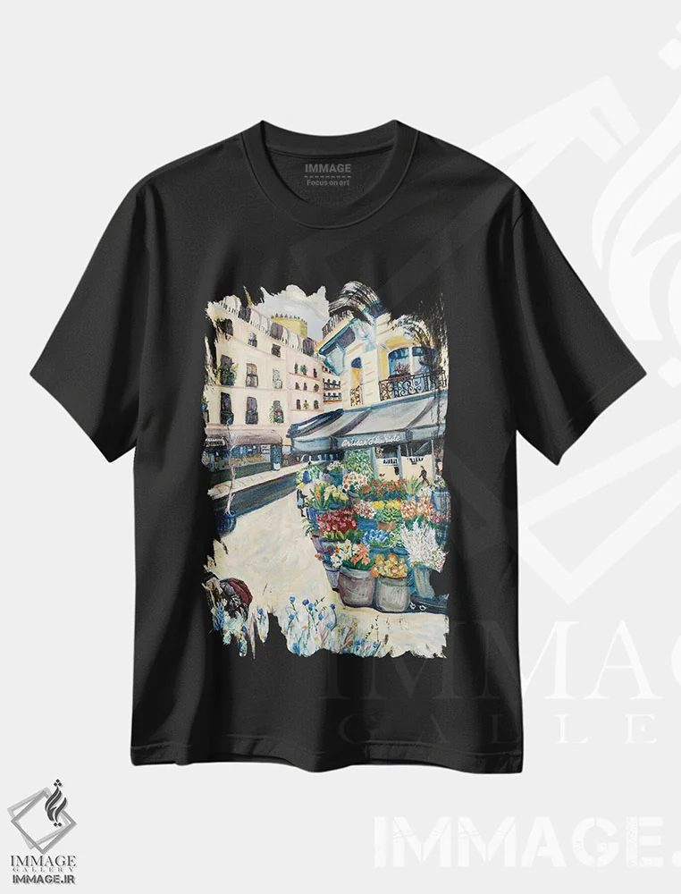 تیشرت مشکی طرح دار گل های وحشی، هنر فاخر معاصر اثر دبورا ایو آلاسترا | immage.ir