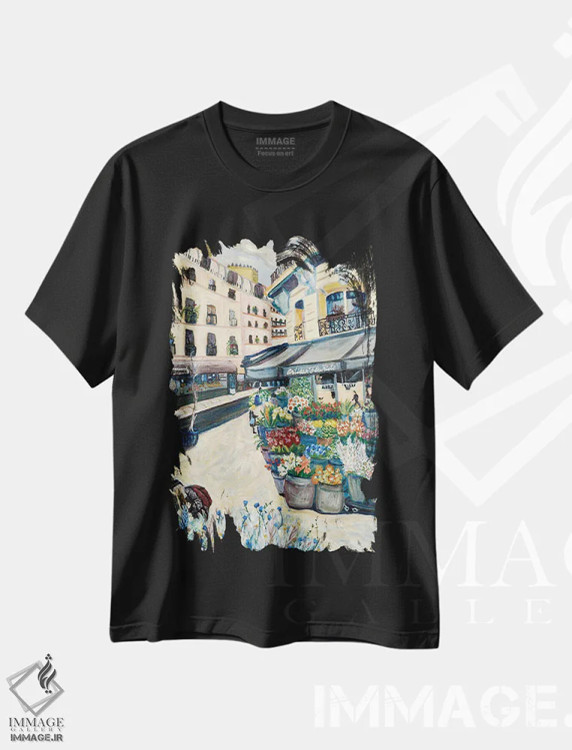 تیشرت مشکی طرح دار گل های وحشی، هنر فاخر معاصر اثر دبورا ایو آلاسترا | immage.ir