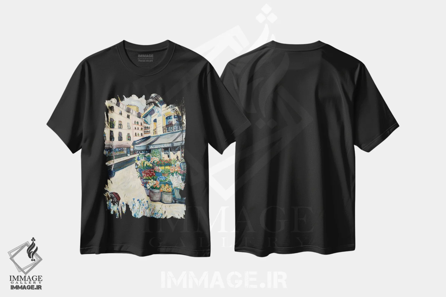 تیشرت مشکی طرح دار گل های وحشی، هنر فاخر معاصر اثر دبورا ایو آلاسترا | immage.ir
