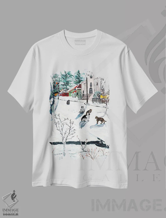 تیشرت سفید طرح دار گربه ها روی خیابان ۶۷ام، هنر فاخر معاصر اثر دبورا ایو آلاسترا | immage.ir