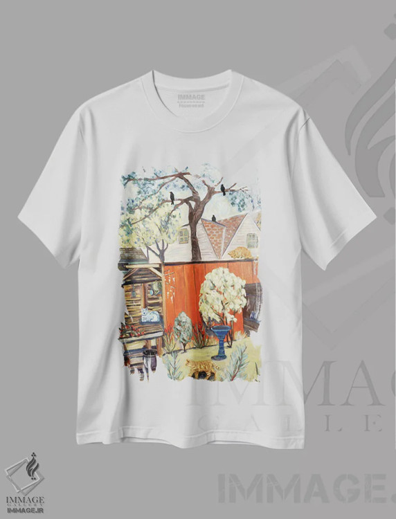 تیشرت سفید طرح دار جنگل حیاط پشتی، دکور معاصر اثر دبورا ایو آلاسترا | فروشگاه ایماژ