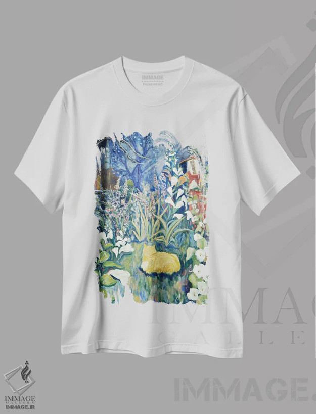 تیشرت سفید طرح دار ختمی ماه تابی، دکور معاصر اثر دبورا ایو آلاسترا | فروشگاه ایماژ