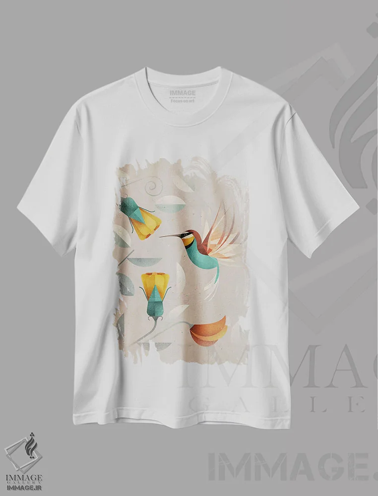 تیشرت سفید طرح دار مرغ مگس خوار، هنر دیجیتال اثر دیتِر براون | فروشگاه ایماژ