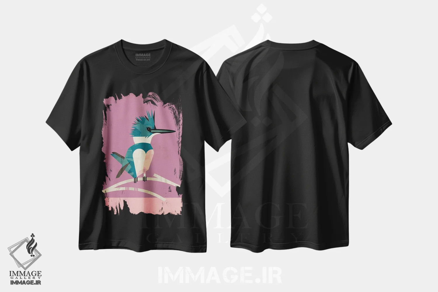 تیشرت مشکی طرح دار مرغ ماهی خوار، تزئینی اثر دیتِر براون | فروشگاه ایماژ