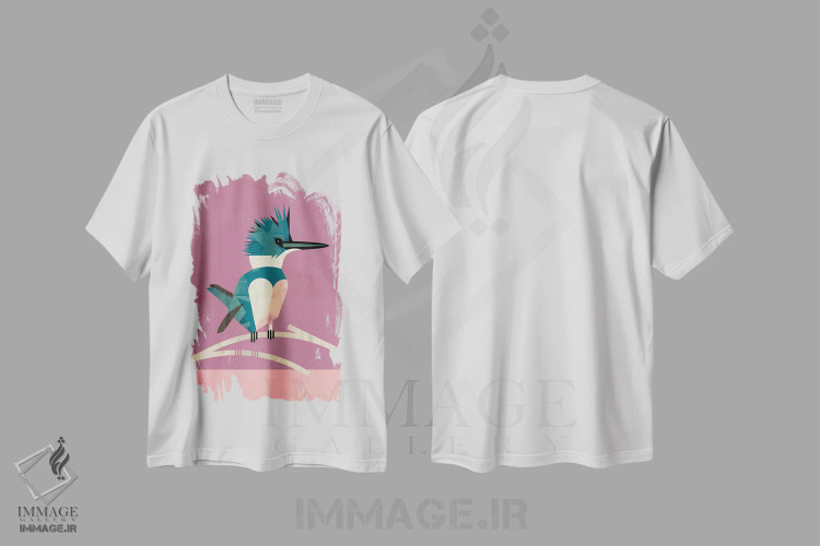 تیشرت سفید طرح دار مرغ ماهی خوار، تزئینی اثر دیتِر براون | immage.ir
