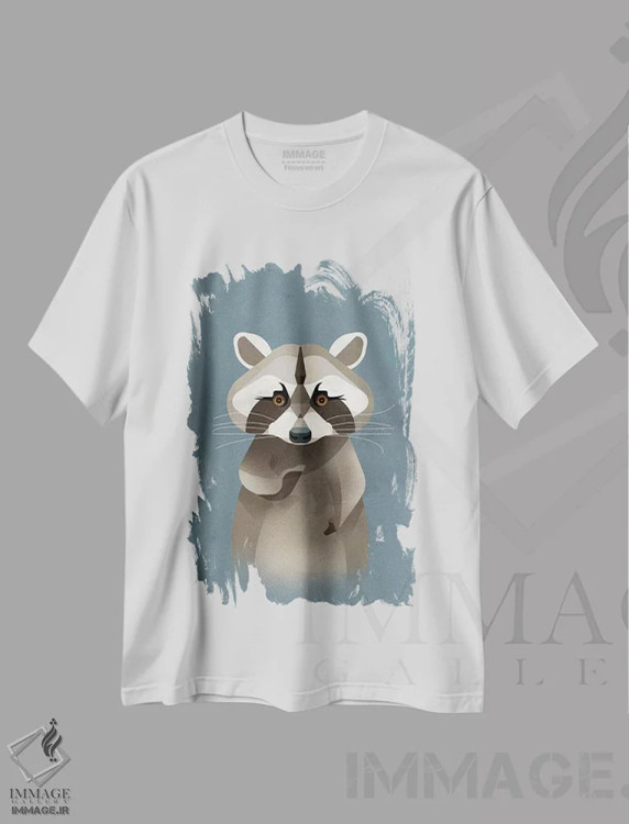 تیشرت سفید طرح دار راکون، هنر دیجیتال اثر دیتِر براون | immage.ir