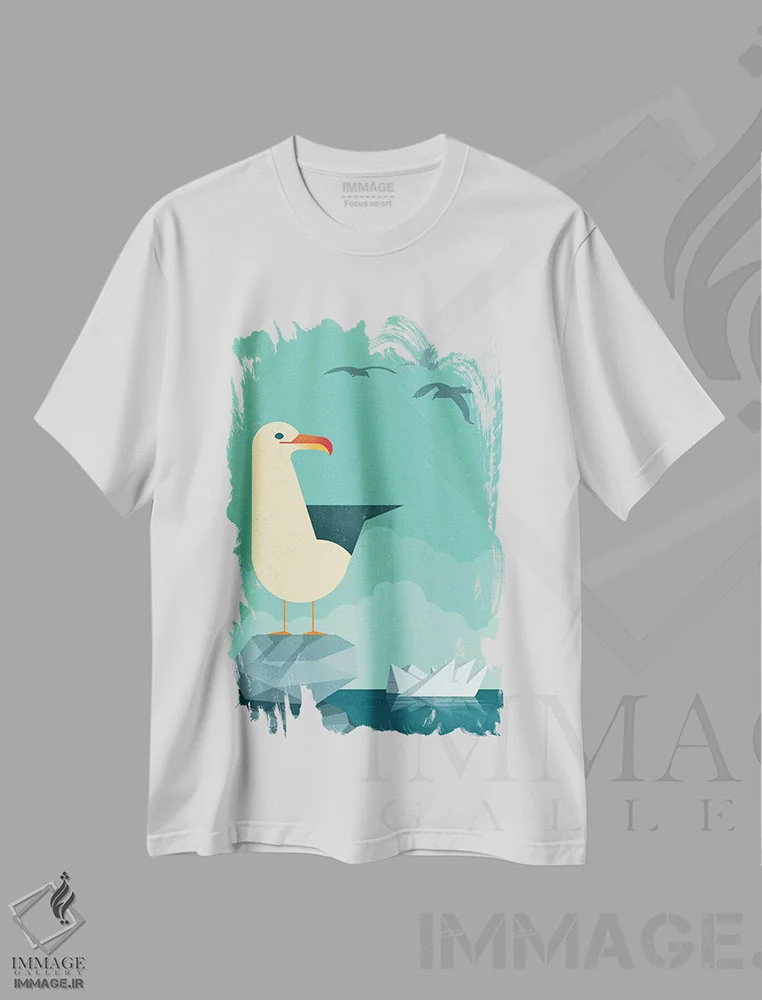 تیشرت سفید طرح دار مرغ دریایی، هنر دیجیتال اثر دیتِر براون | فروشگاه ایماژ