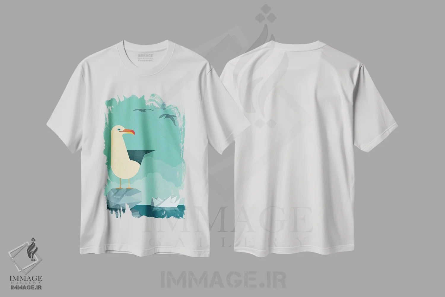 تیشرت سفید طرح دار مرغ دریایی، هنر دیجیتال اثر دیتِر براون | فروشگاه ایماژ