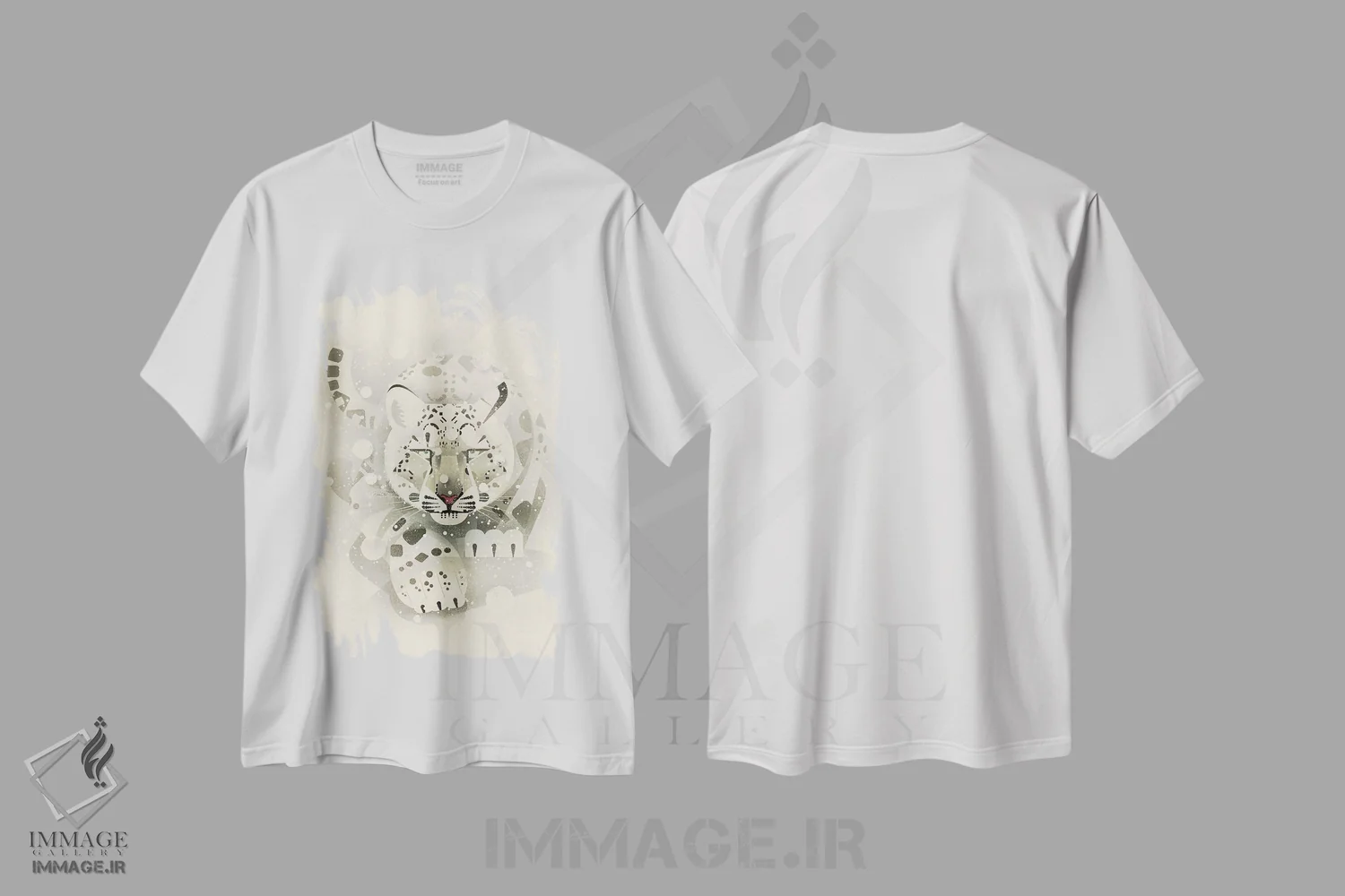 تیشرت سفید طرح دار پلنگ برفی، هنر دیجیتال اثر دیتِر براون | immage.ir