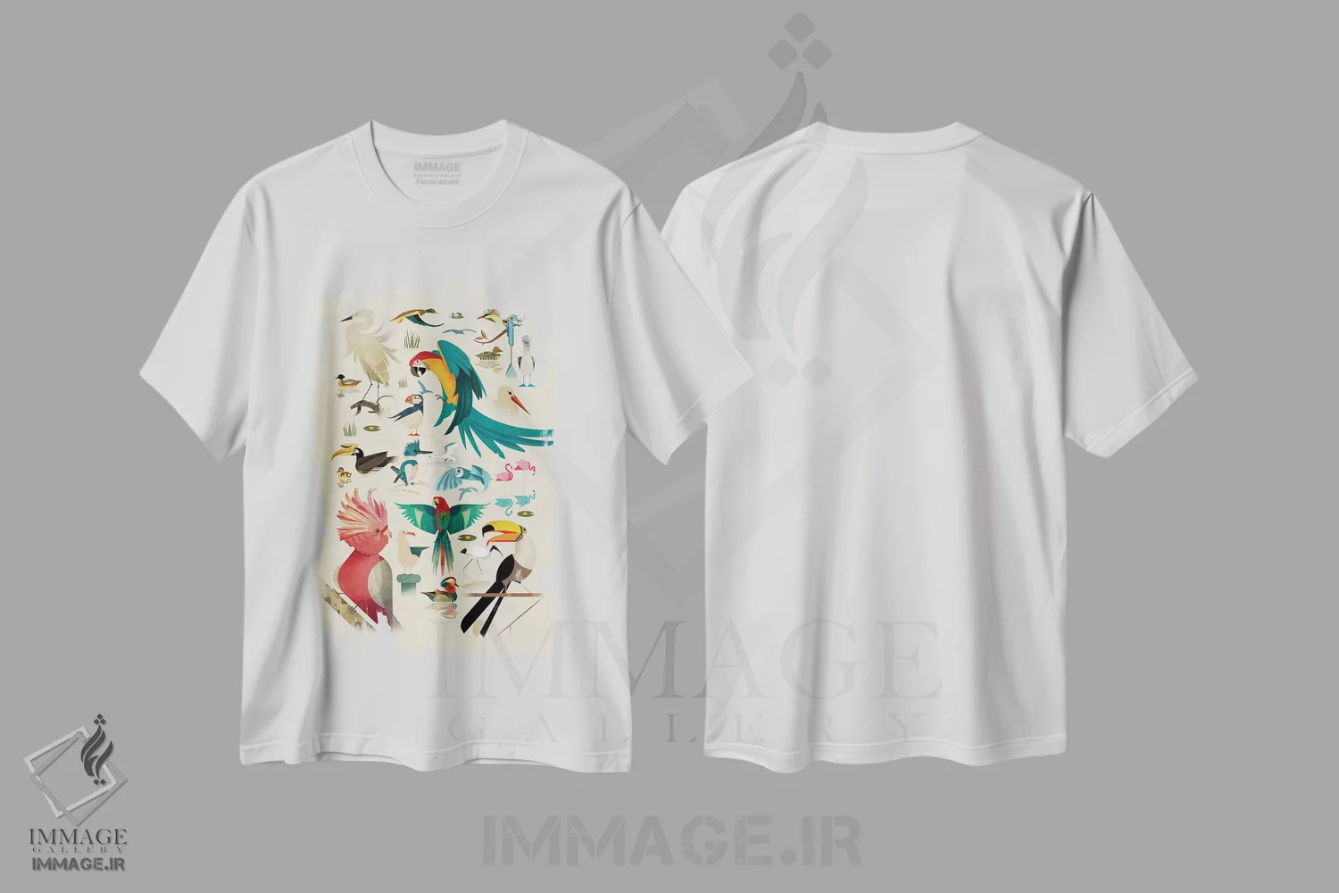 تیشرت سفید طرح دار پرندگان، هنر دیجیتال اثر دیتِر براون | فروشگاه ایماژ