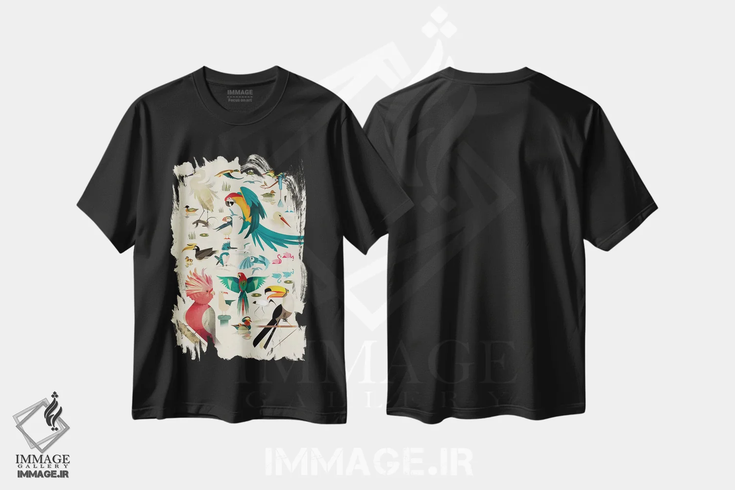 تیشرت مشکی طرح دار پرندگان، هنر دیجیتال اثر دیتِر براون | immage.ir