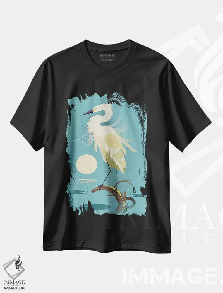 تیشرت مشکی طرح دار حواصیل کوچک، هنر دیجیتال اثر دیتِر براون | فروشگاه ایماژ