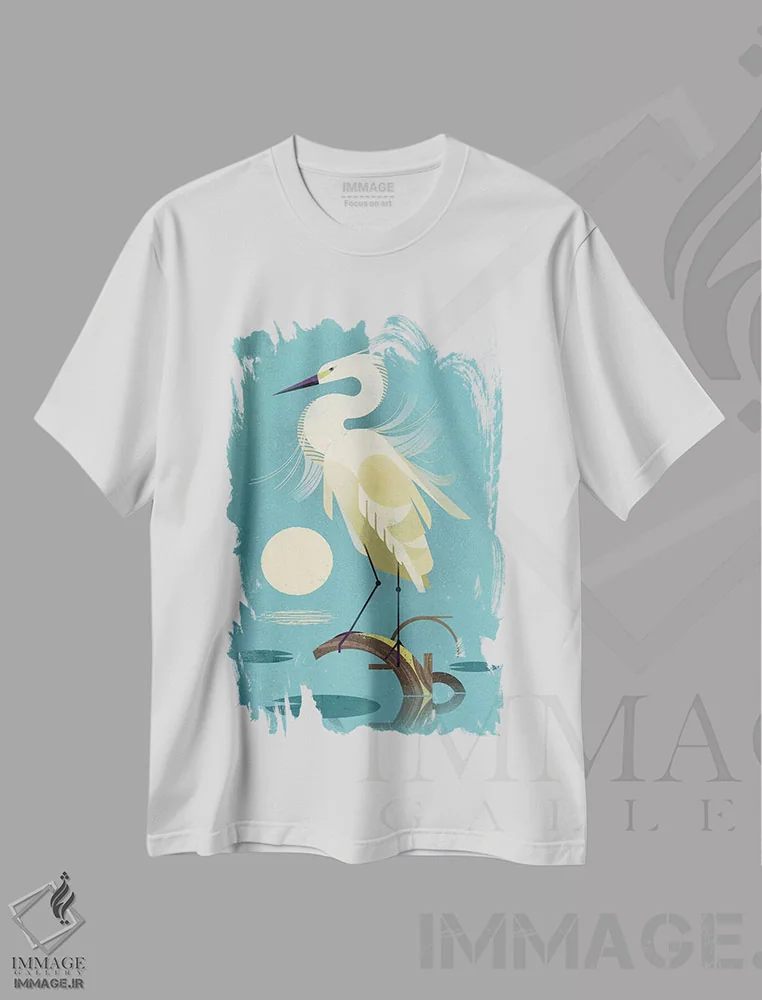 تیشرت سفید طرح دار حواصیل کوچک، هنر دیجیتال اثر دیتِر براون | immage.ir
