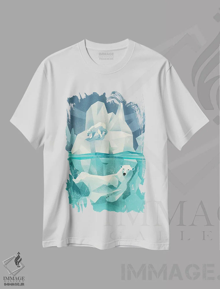 تیشرت سفید طرح دار خرس قطبی، هنر دیجیتال اثر دیتِر براون | فروشگاه ایماژ