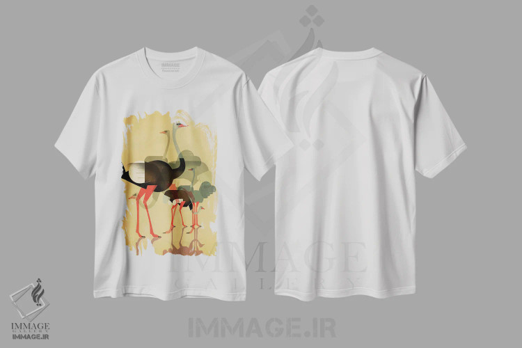 تیشرت سفید طرح دار شترمرغ ها، هنر دیجیتال اثر دیتِر براون | immage.ir