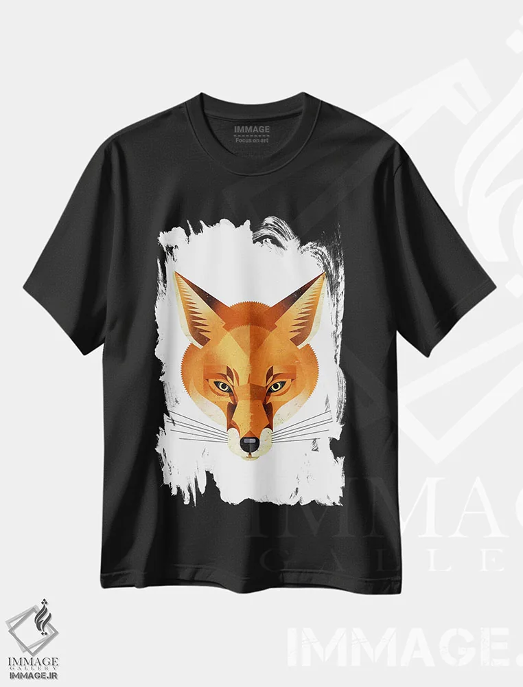 تیشرت مشکی طرح دار روباه، تزئینی اثر دیتِر براون | فروشگاه ایماژ