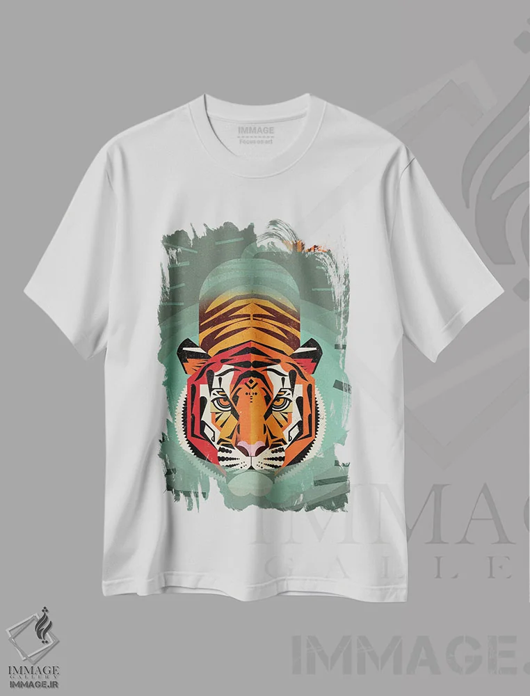 تیشرت سفید طرح دار ببر، هنر دیجیتال اثر دیتِر براون | فروشگاه ایماژ