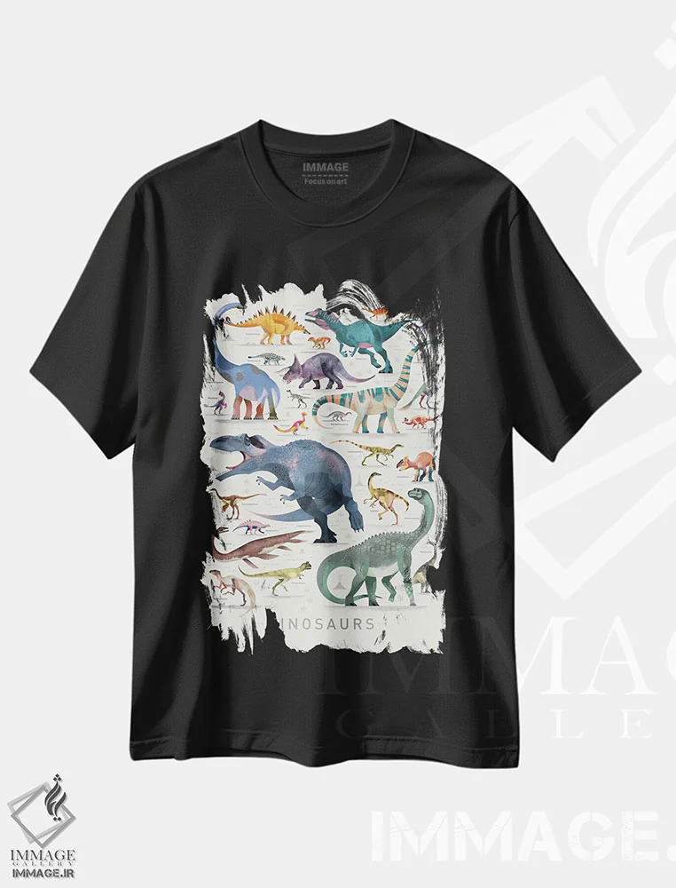 تیشرت مشکی طرح دار دایناسورها ۲، هنر دیجیتال اثر دیتِر براون | immage.ir