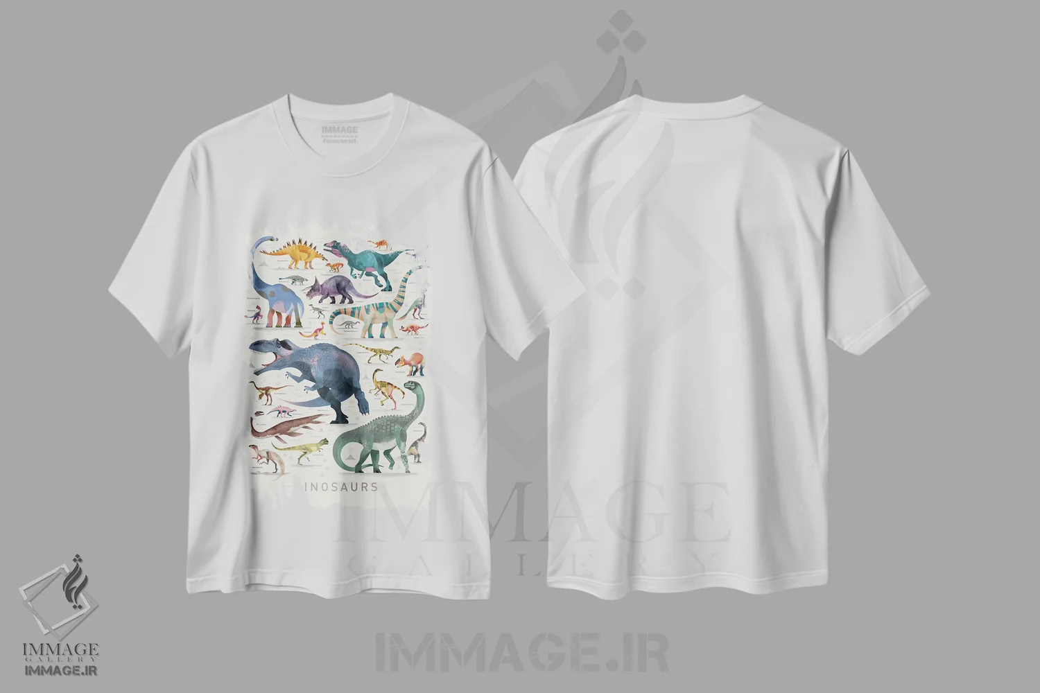 تیشرت سفید طرح دار دایناسورها ۲، هنر دیجیتال اثر دیتِر براون | فروشگاه ایماژ