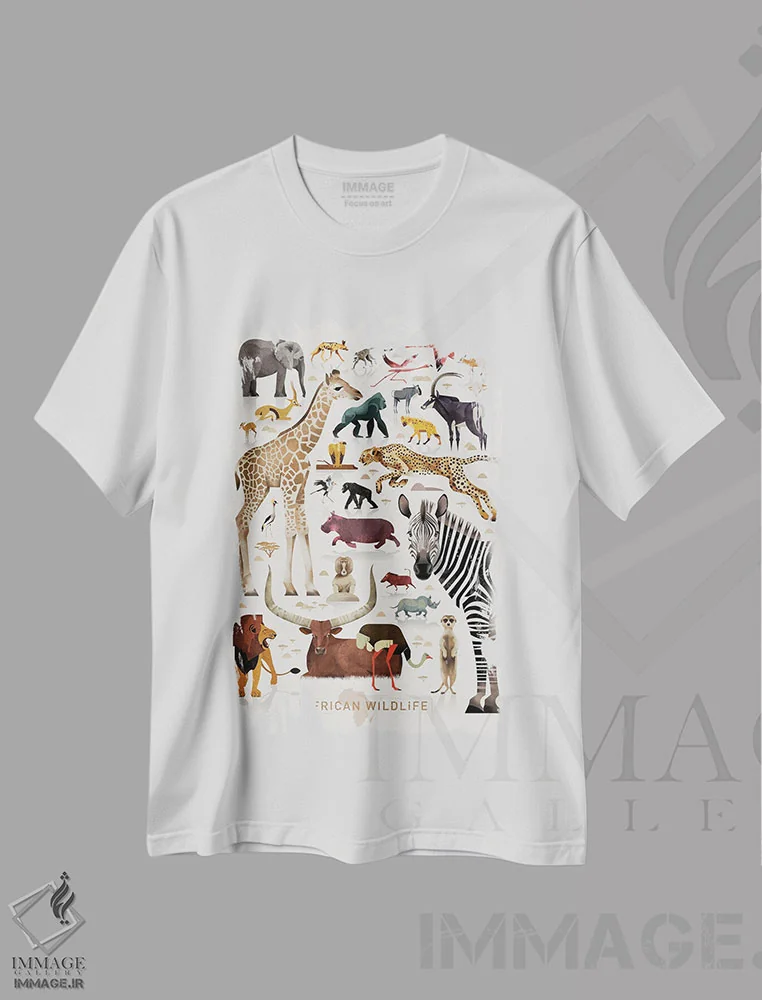 تیشرت سفید طرح دار حیات وحش آفریقا، هنر دیجیتال اثر دیتِر براون | immage.ir