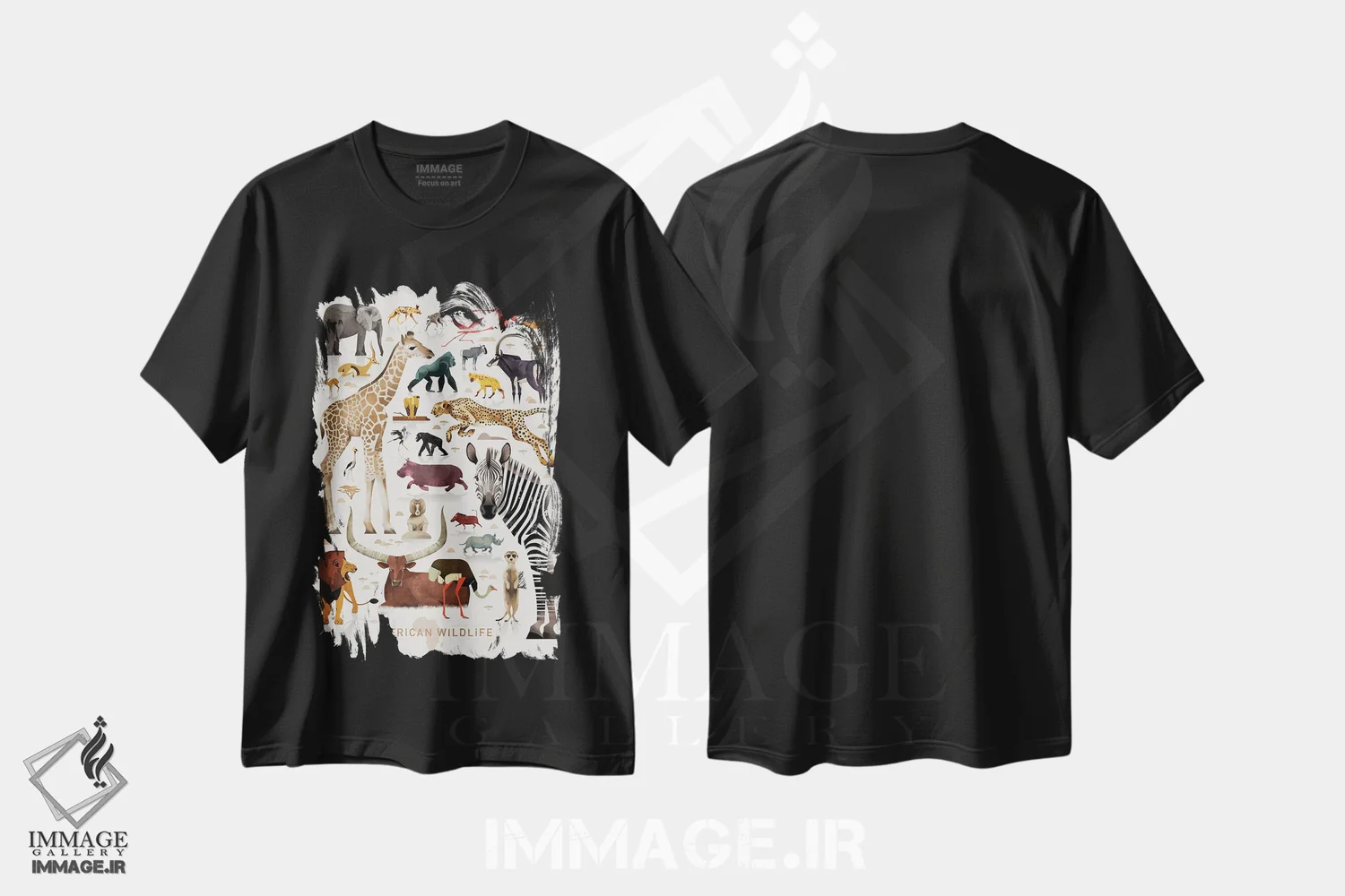 تیشرت مشکی طرح دار حیات وحش آفریقا، هنر دیجیتال اثر دیتِر براون | فروشگاه ایماژ