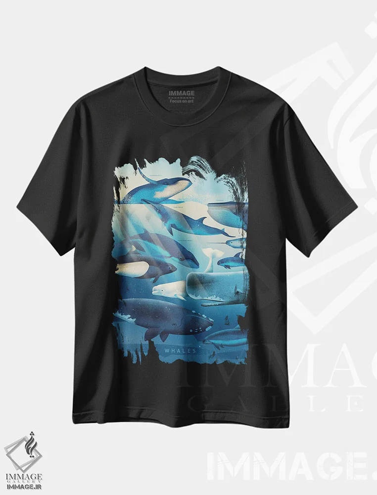 تیشرت مشکی طرح دار نهنگ ها، هنر دیجیتال اثر دیتِر براون | immage.ir